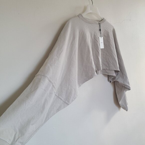 NWT Joah Brown Slouchy Crop Long Sleeve Fog Cotton USA Womens S/M - Picture 3 of 7